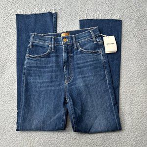 NEW MOTHER Jeans Women 27 Blue Denim Hustler Ankle Fray Classic Stretch $258